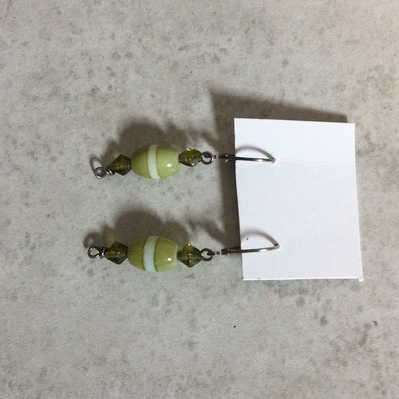 Lime green bead boho drop earrings - Picture 2 of 7